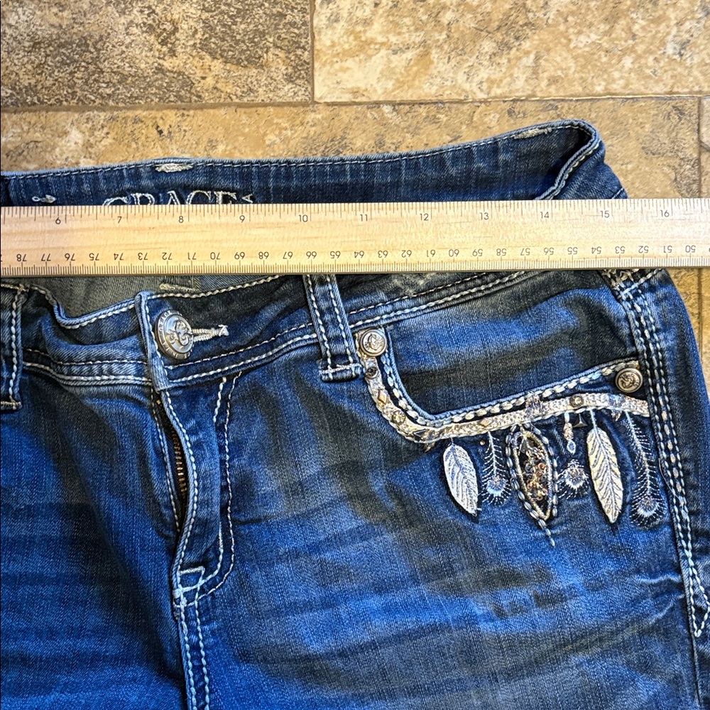Grace in LA Womens Bootcut Jeans Feather Dreamcatcher Bling Western Y2K Size 31 - Picture 8 of 14